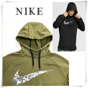 Nike Therma Pullover Swoosh Training Big Nike Logo Hoodie Olive Green